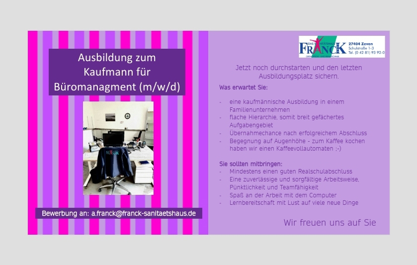 Ausbildung zum/zur Kaufmann/Kauffrau für Büromanagement (m/w/d)